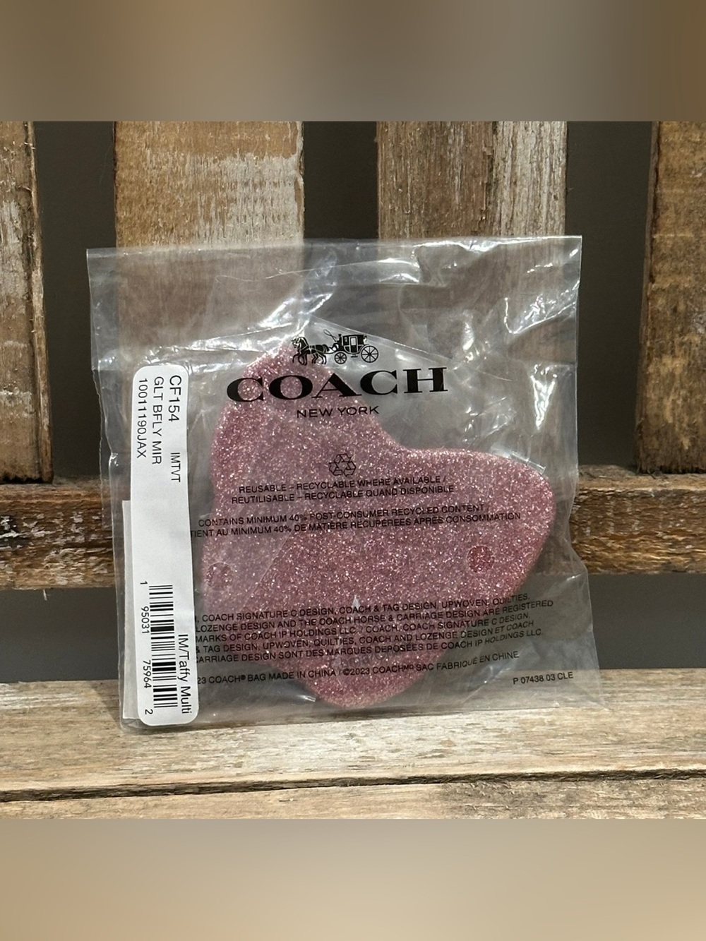 NEW Coach Taffy Multi Pink Glitter Butterfly Shaped Compact Mirror CF154